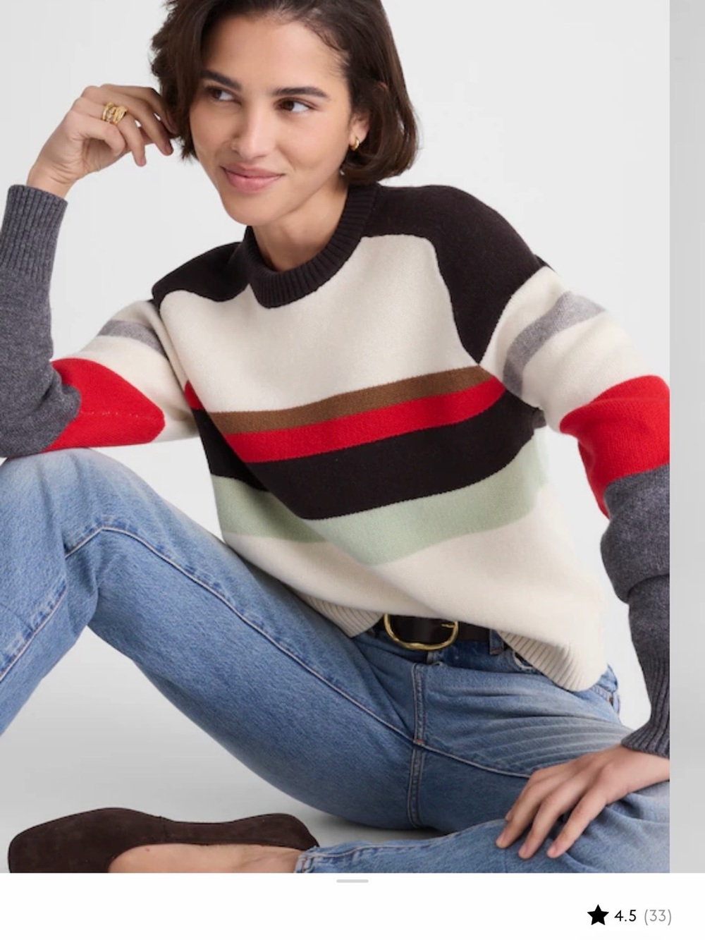 Madewell Striped Crewneck Sweater in Cream, Black & Red S NWT